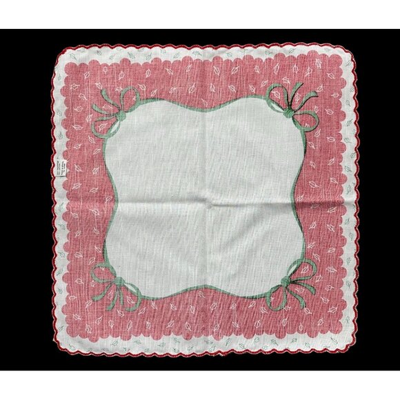 Vintage Christmas Napkins Bows Holly Leaves Red White Scalloped Edge Set of 4 - Picture 3 of 9